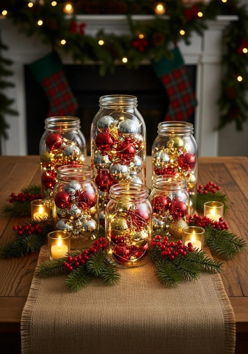 22. Mason Jars With Mini Ornaments and Lights - photo 3
