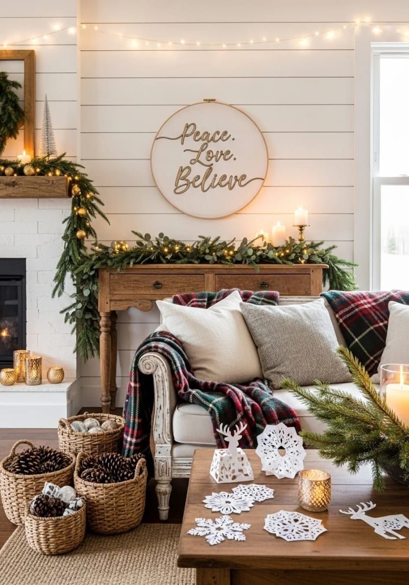 10. Wood-style hoop sign reading Peace Love Believe