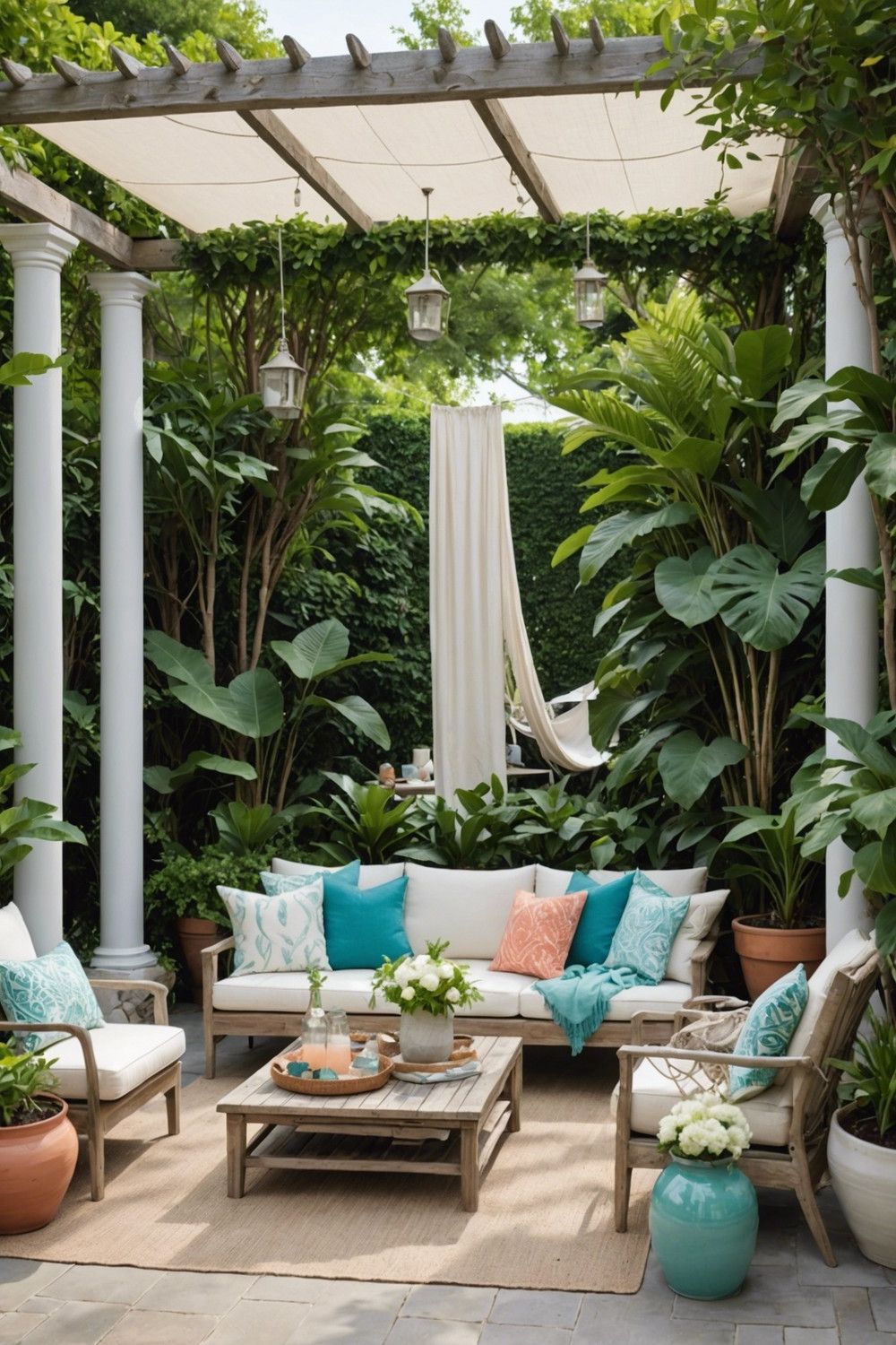 Coastal Patio With Sailcloth Canopy