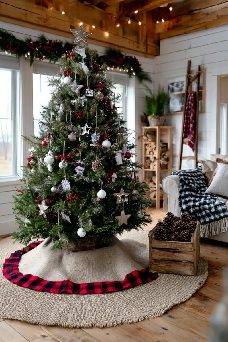10. Burlap Plaid Tree Skirt Ideas