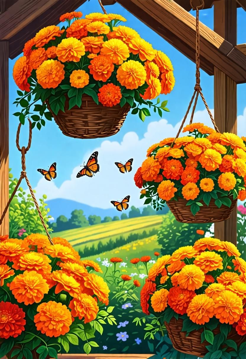 3. Fragrant Marigold Hanging Baskets