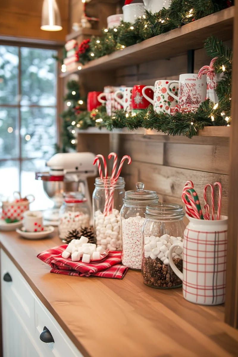 12. Cabin Hot Cocoa Bar With Vintage Mugs