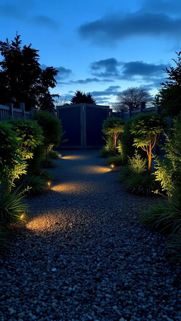18) Gravel Gardens Lit with Path Lights