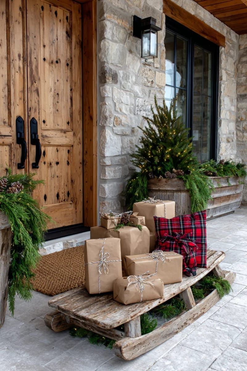 18. Entryway sled decorated with faux wrapped gifts - photo 2