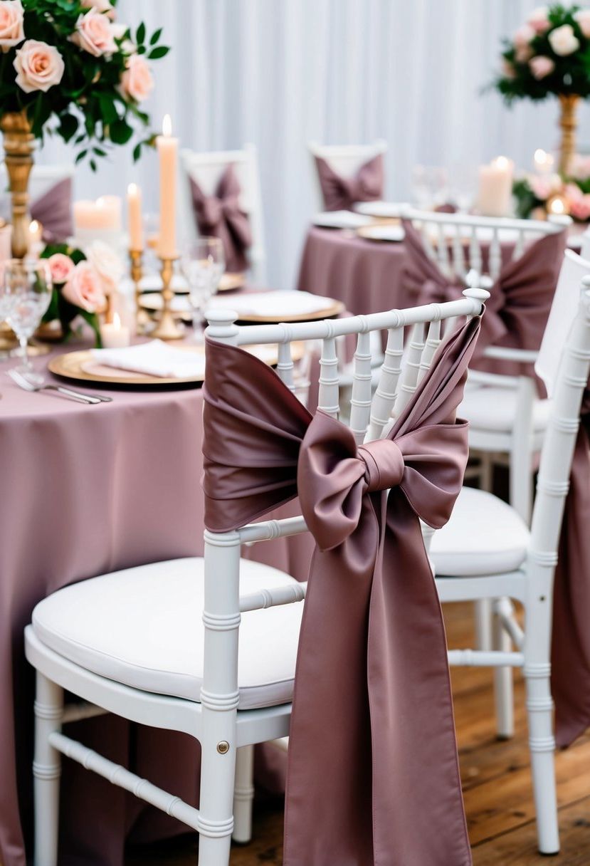 13) Dusty rose chair sashes for style