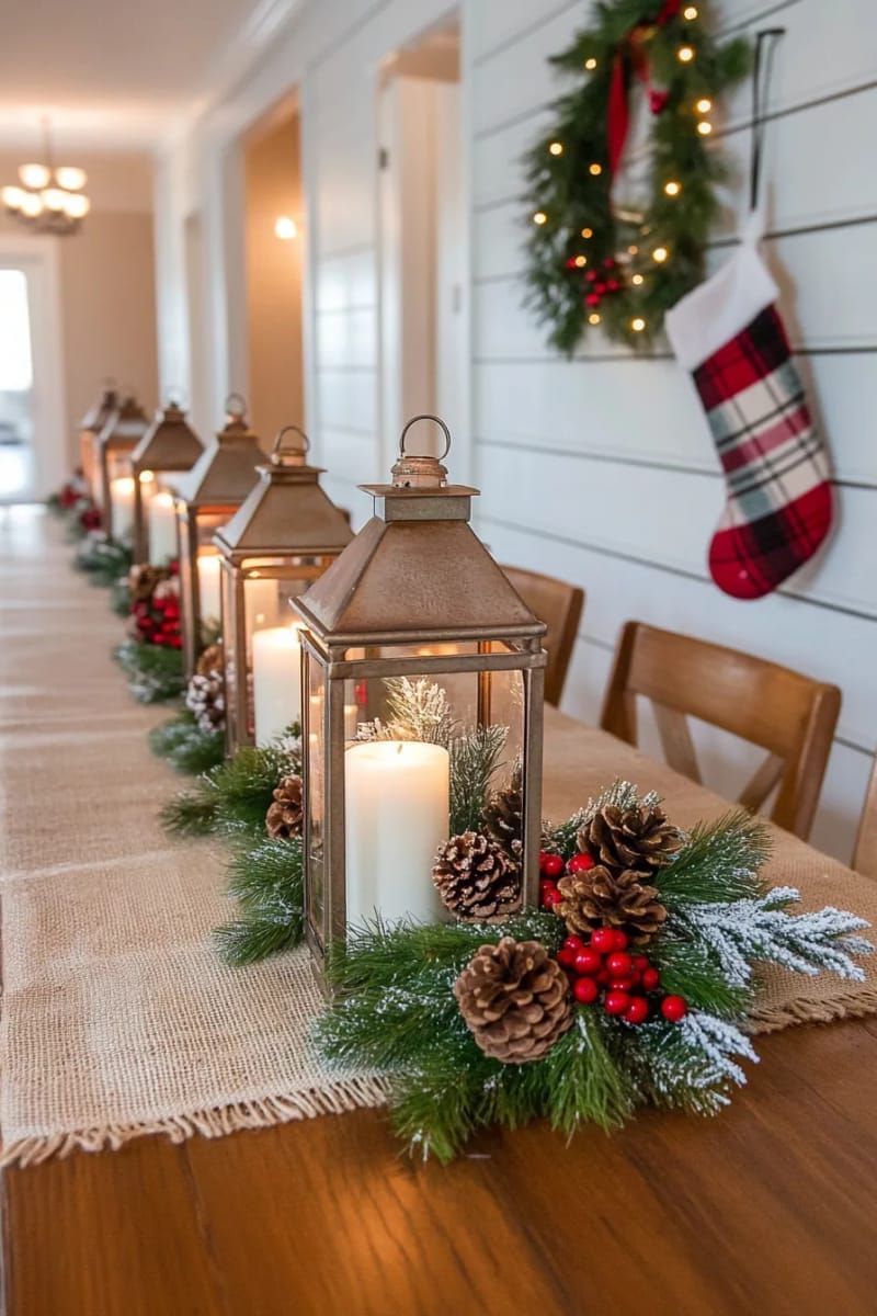 7. Country Lanterns With Snow And Pinecones - photo 2