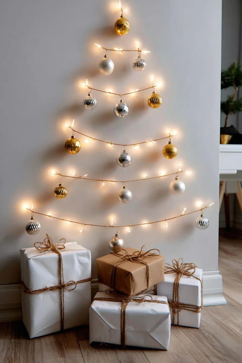 2. String light tree wall for small spaces