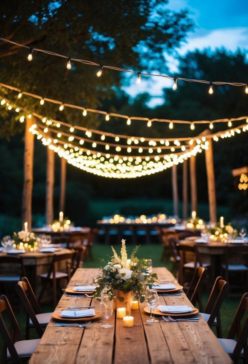 9) Draping fairy lights above tables