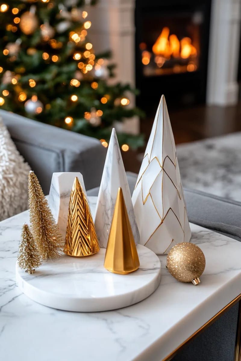 17. Gold Geometric Trees Paired With Marble Coasters