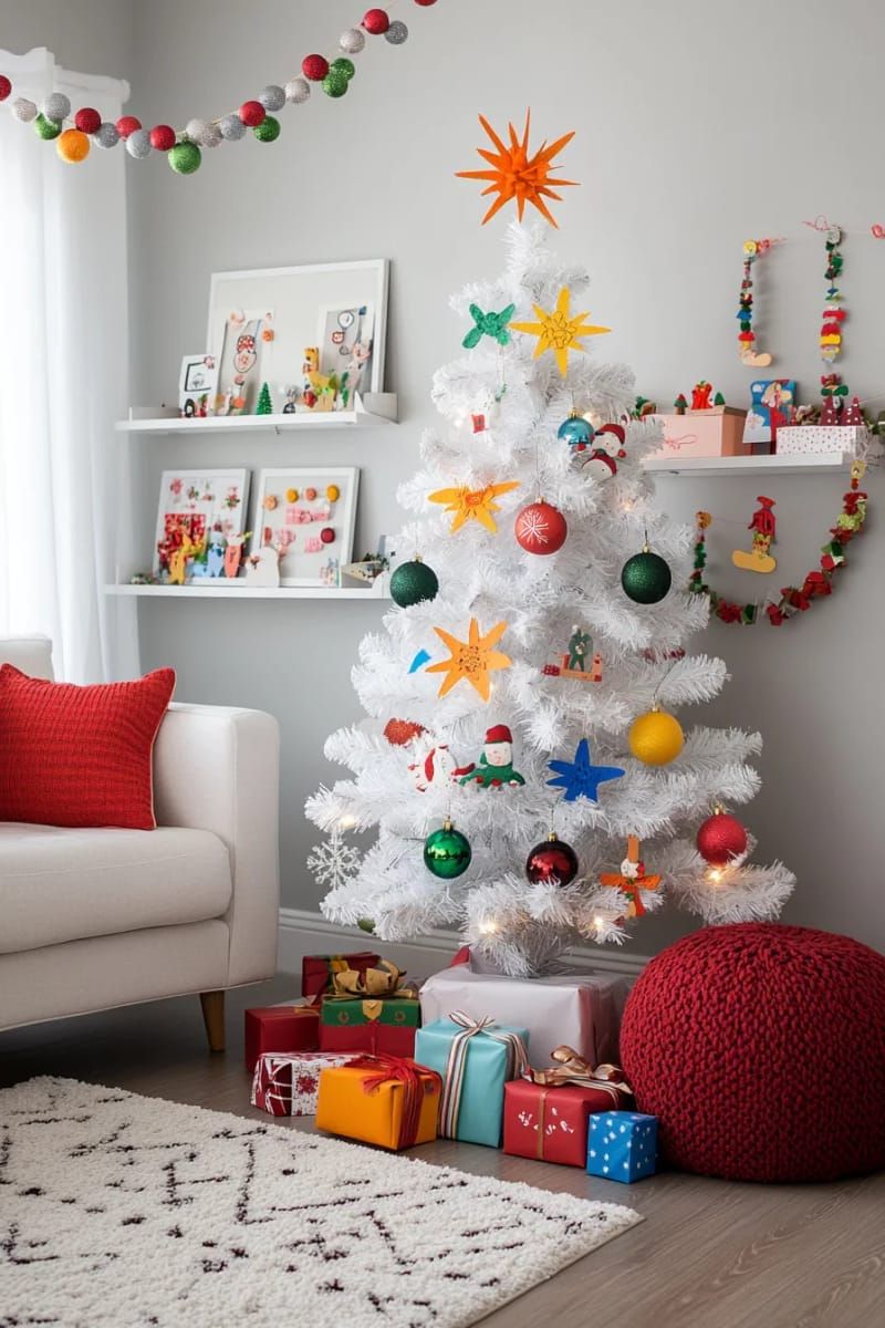 7. White tree decorated only with kids' handmade art - photo 2