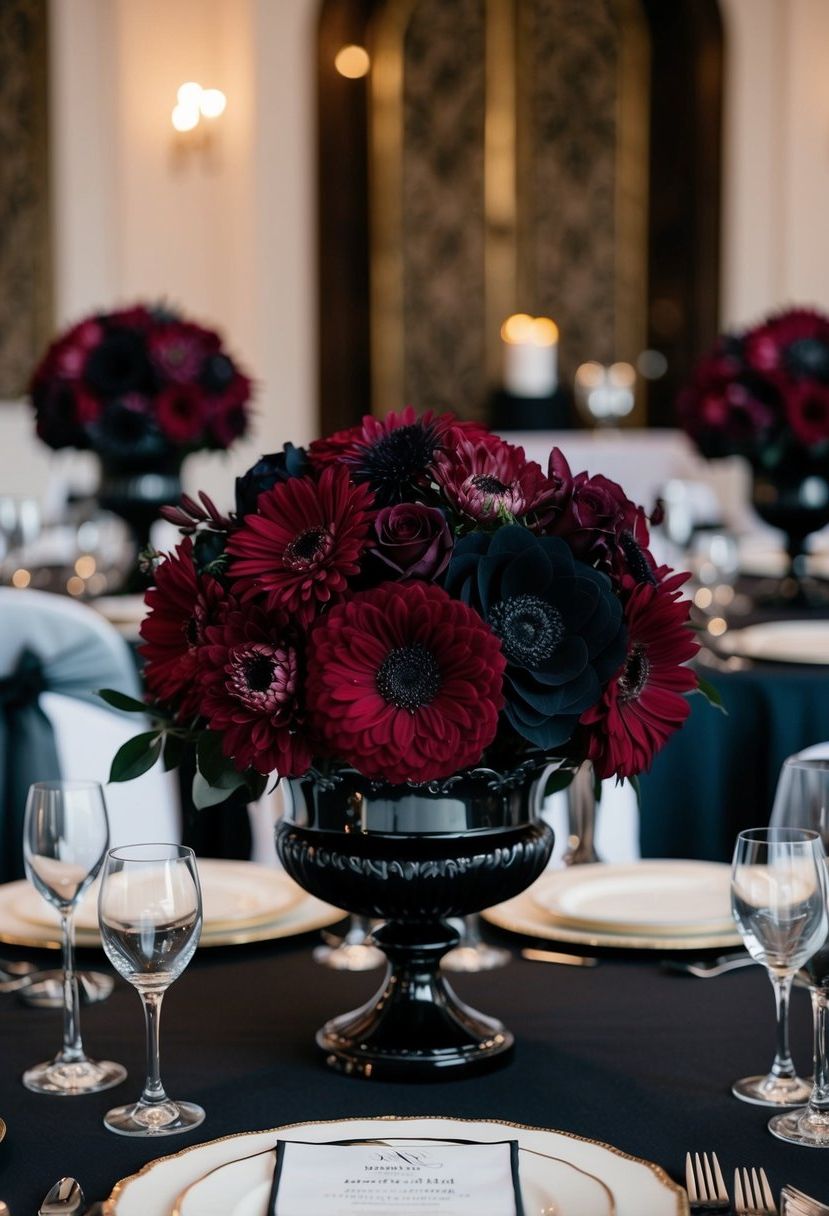 6) Black and Burgundy Baroque Florals