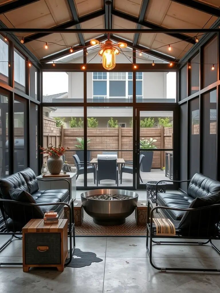 13. Industrial Screened Porch With Metal Details