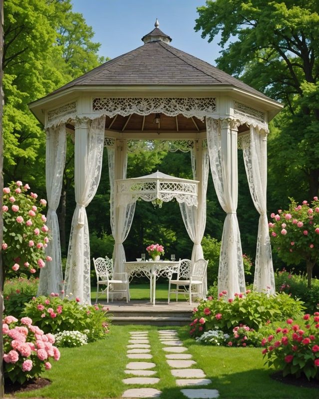 Gazebo Draped in Sheer Curtains
