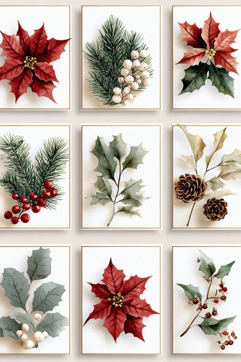 28. Watercolor Christmas botanical grid frames - photo 3