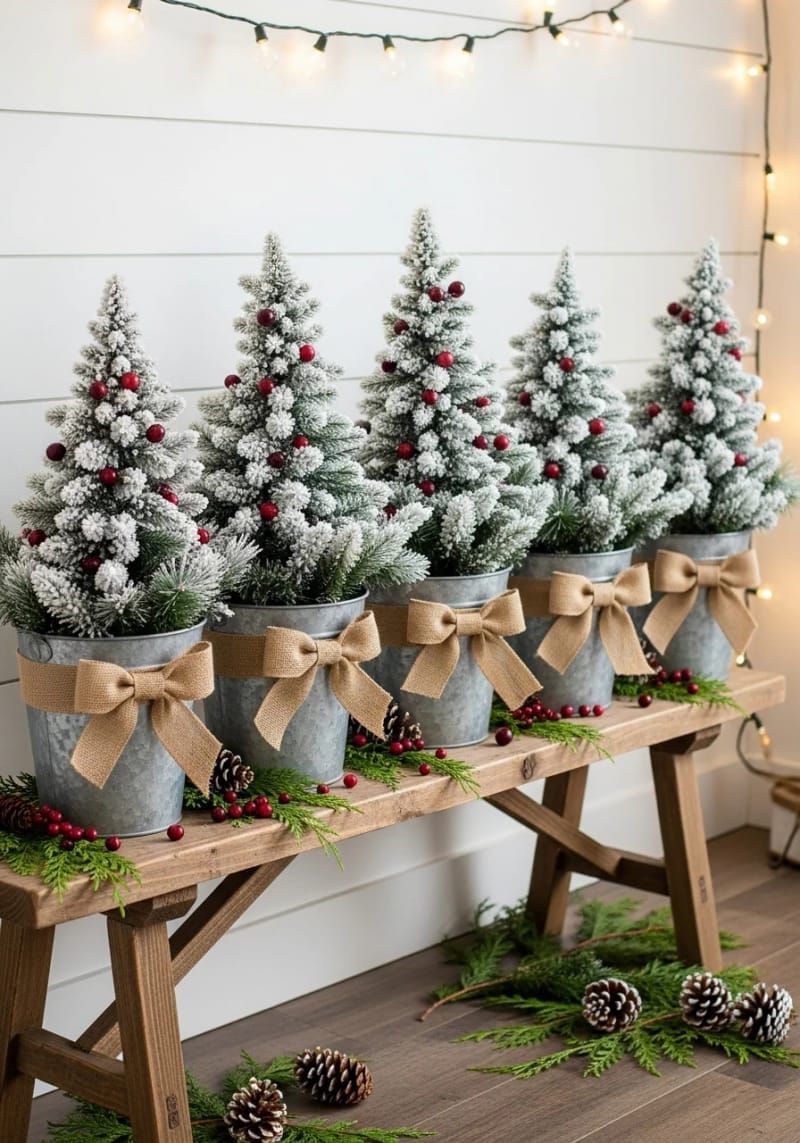 3. Galvanized Buckets With Mini Trees