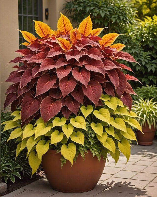 Sunset Blaze Coleus With Ornamental Grasses