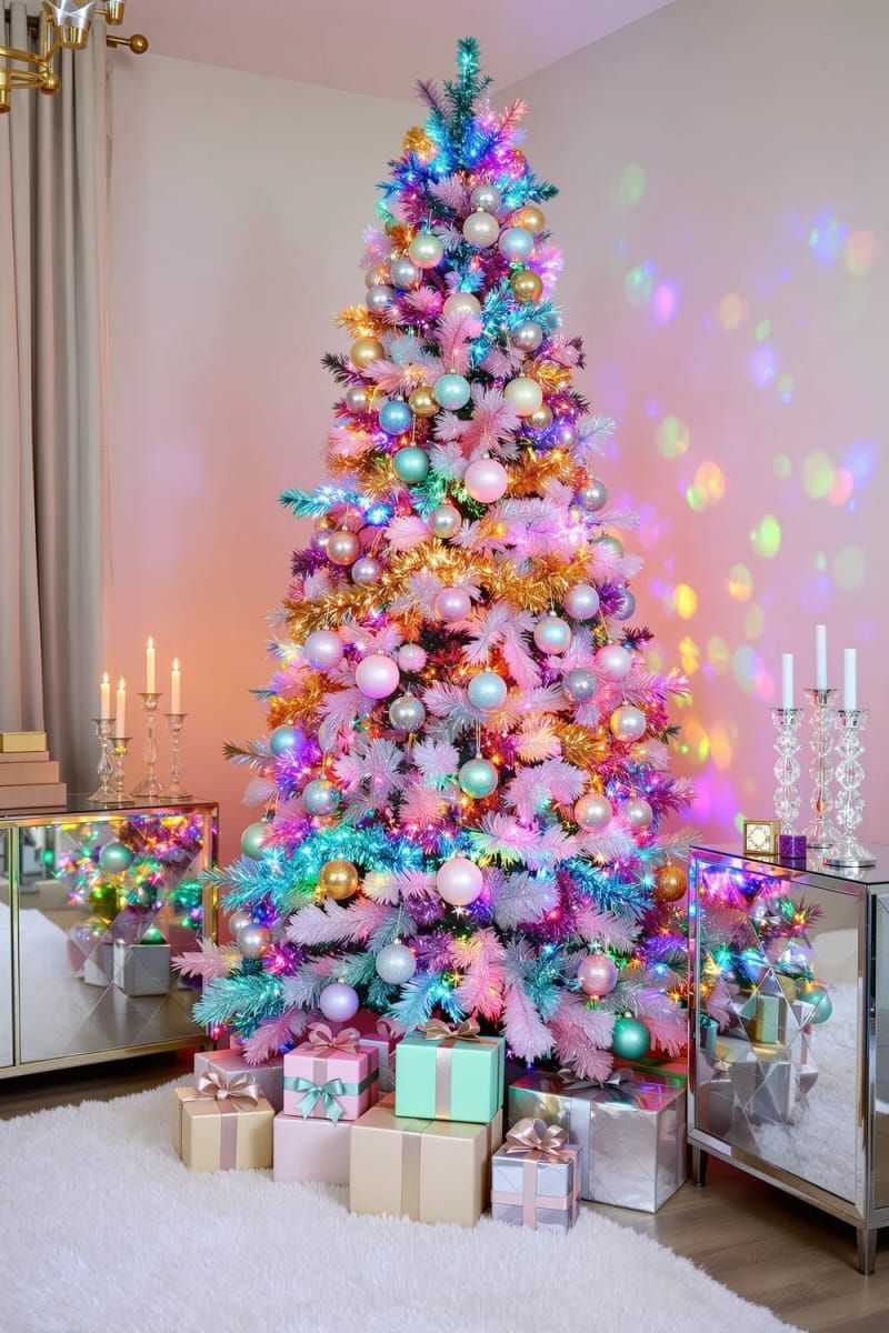 7. Metallic Rainbow Tree With Iridescent Ornaments