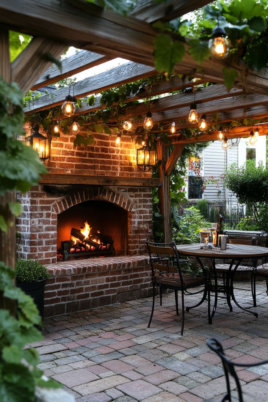 5. Build a Brick Fireplace Under a Pergola