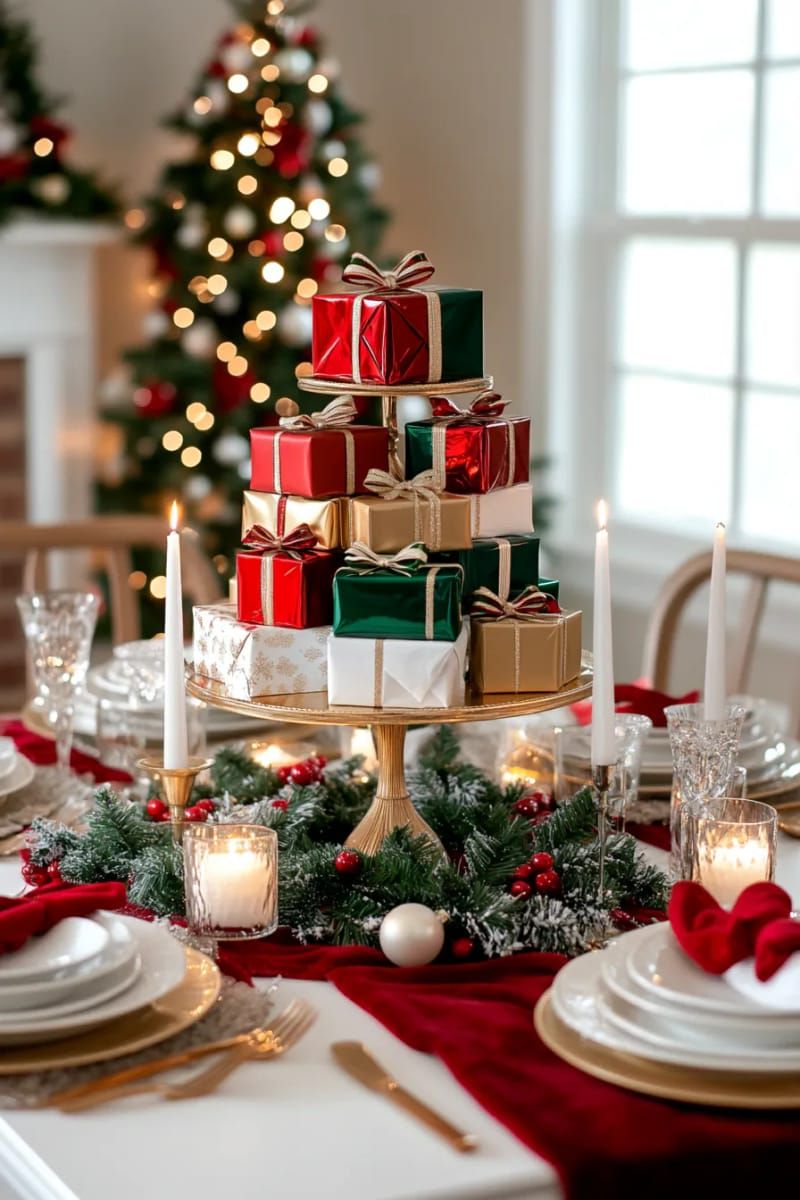 11. Tiered Cake Stand with Presents and Holly - photo 2