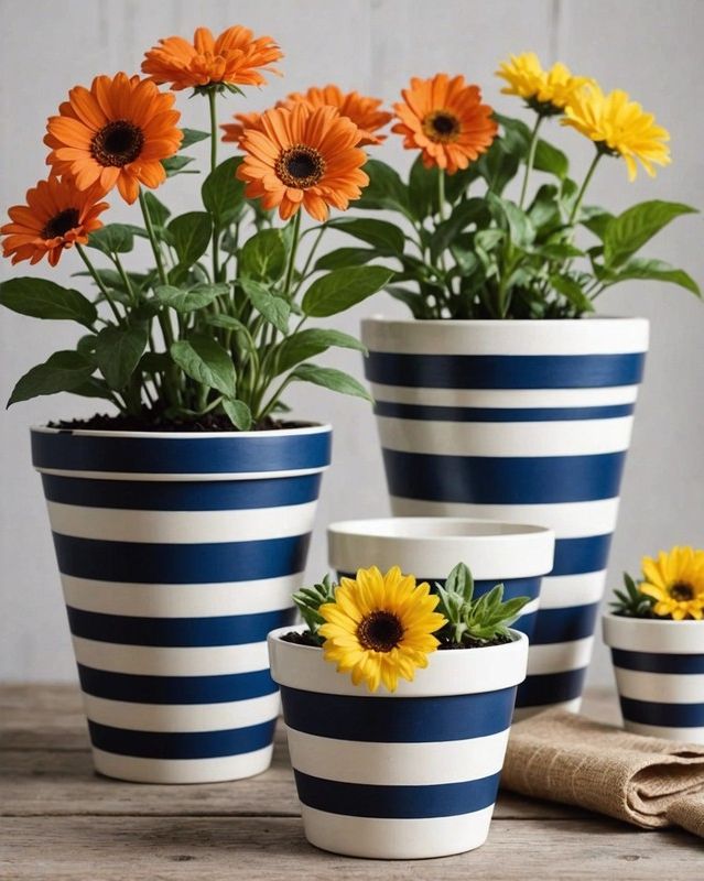 Classic Striped Flower Pots