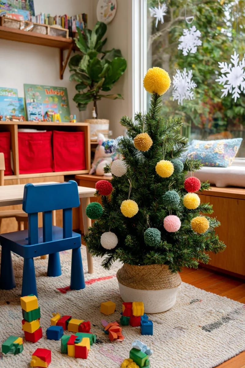 2. Playroom mini tree covered in rainbow pom-poms - photo 2
