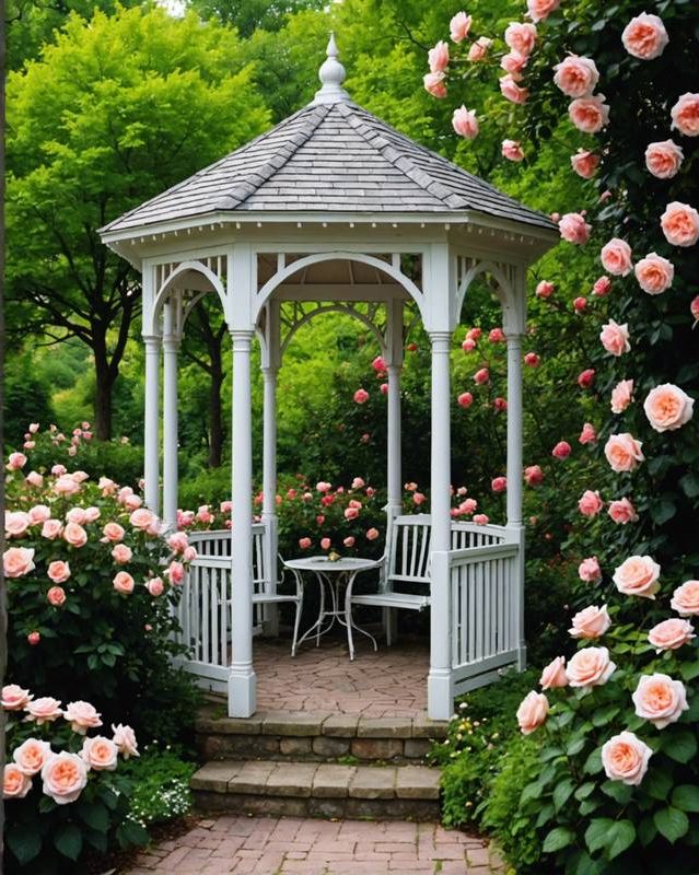Rose-Covered Gazebo for Quiet Moments