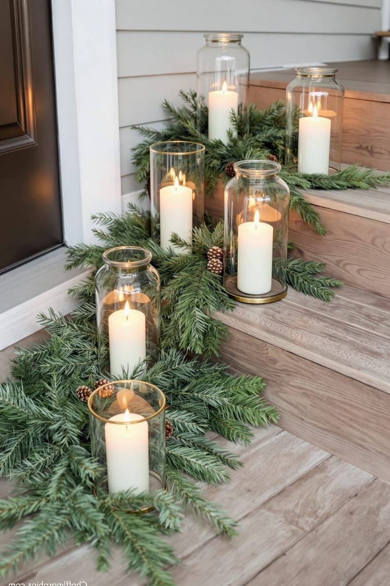 25. Porch Lanterns Surrounded By Pine Sprigs