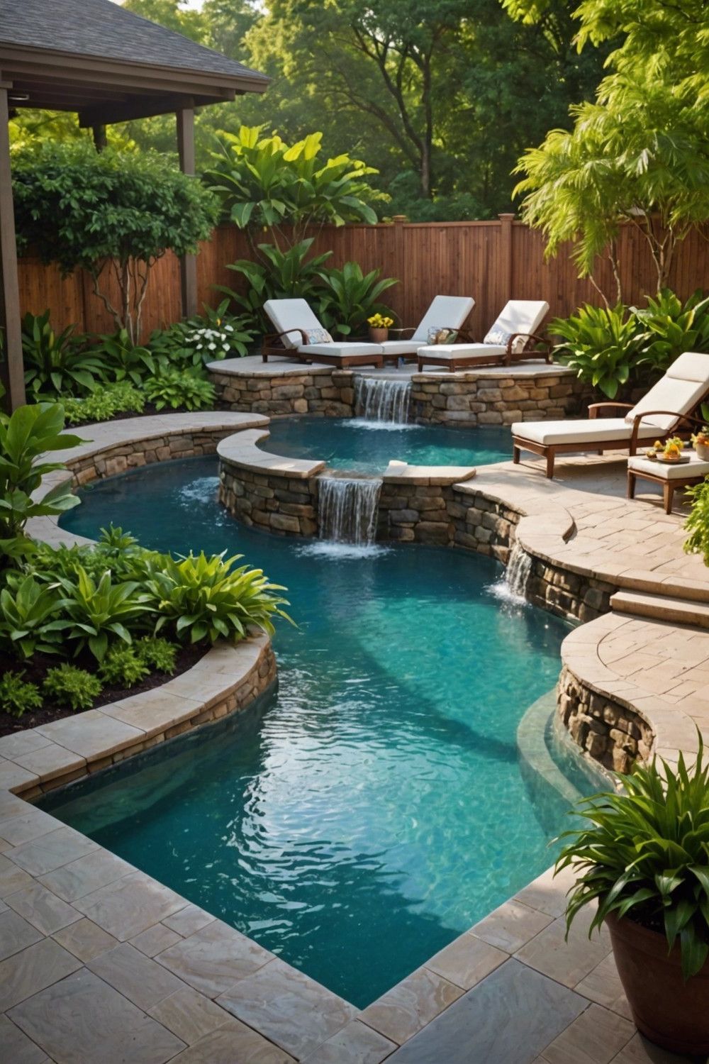 Decks Featuring Compact Waterfall Accents