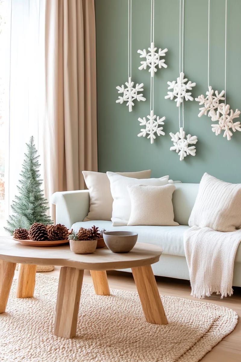 11. Macrame Snowflakes on a Sage Wall