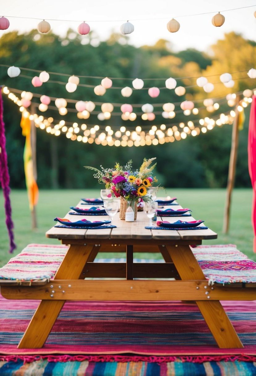 13) Low Picnic Tables with Rugs