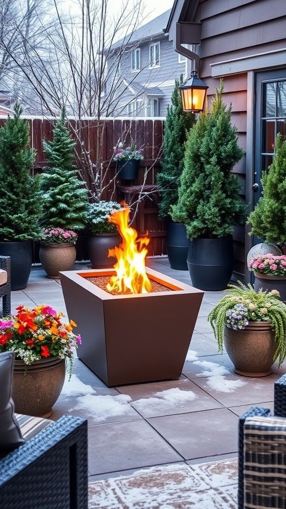 Surrounding Planters That Add Greenery to a Fire Pit