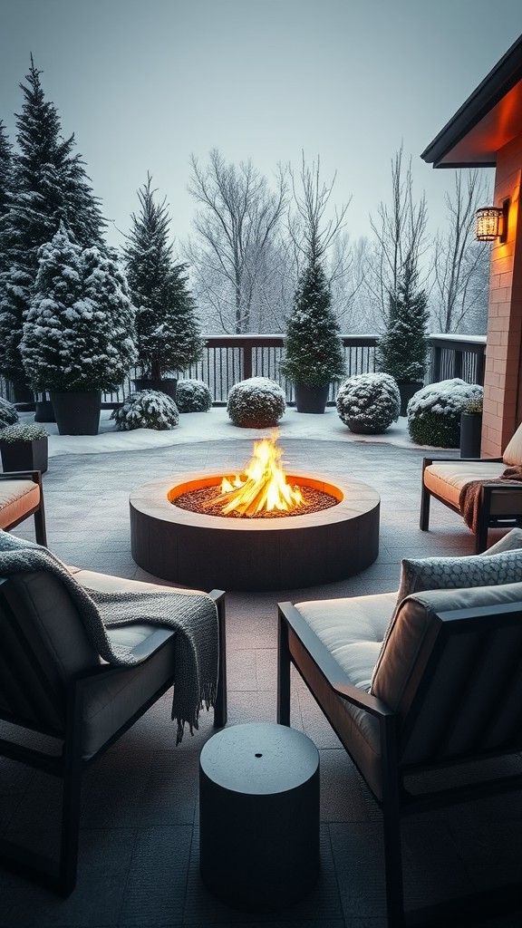 Circular Fire Pits Paired With Cushioned Lounge Chairs