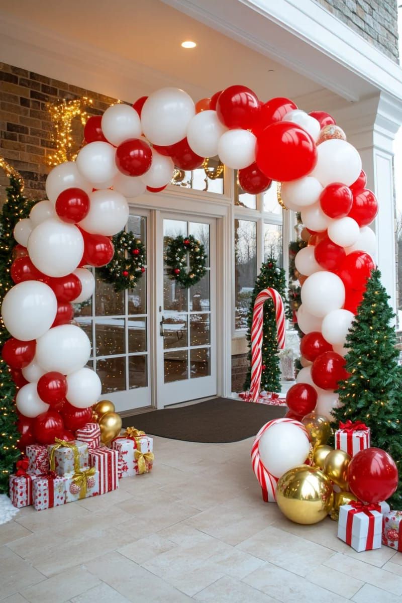 2. Candy cane balloon arch for the entryway