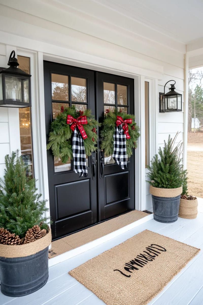 26. Checked Bows On Entrance Greenery - photo 3