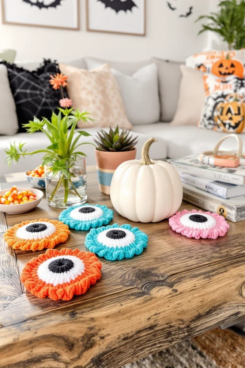 18. Crochet Eyeball Coasters in Bright Colors - photo 2