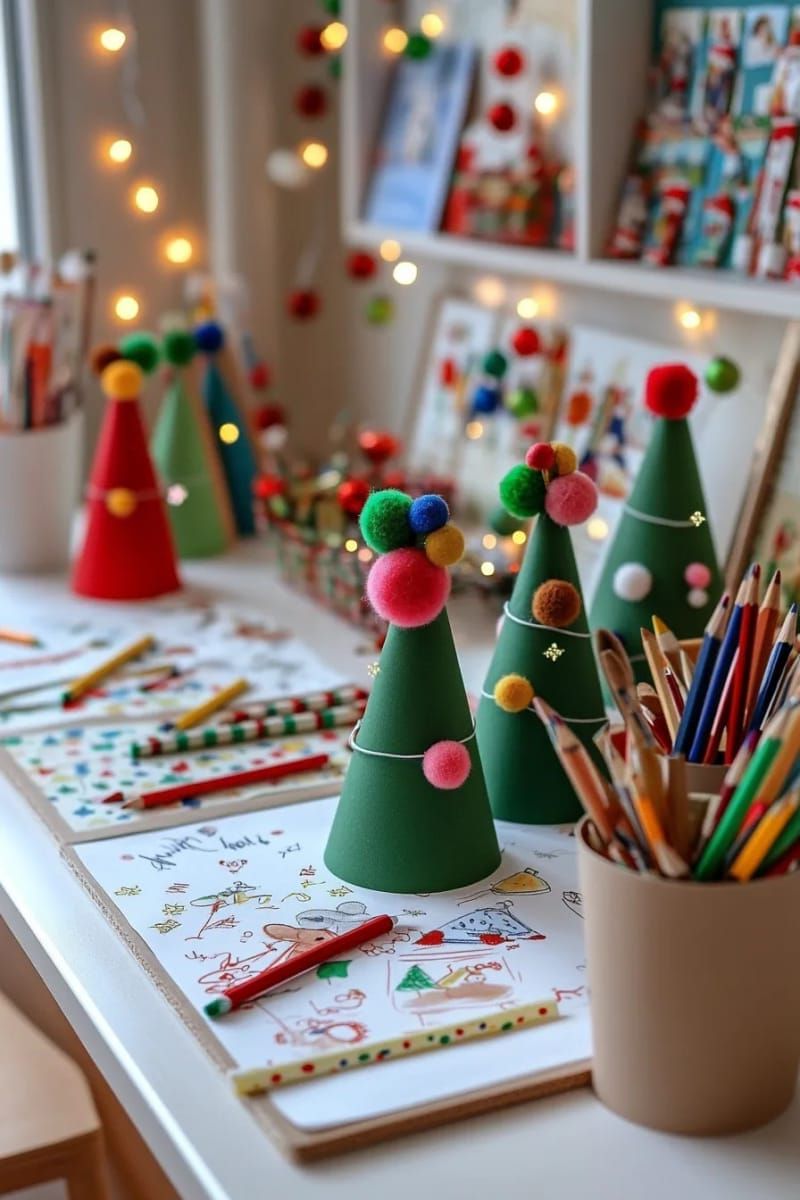 5. 3D cone trees with pom-poms for kids' desks - photo 2