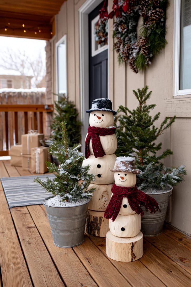 1. Painted Tree Slice Snowman Family