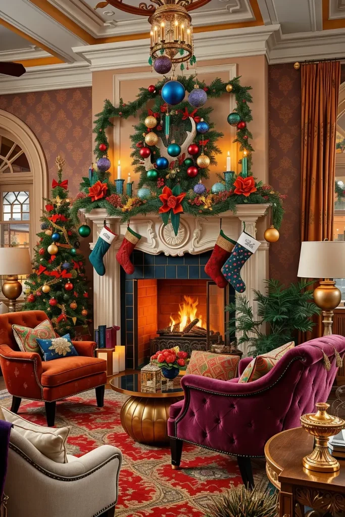 Bold Color Choices for Christmas Fireplace Decor - photo 2