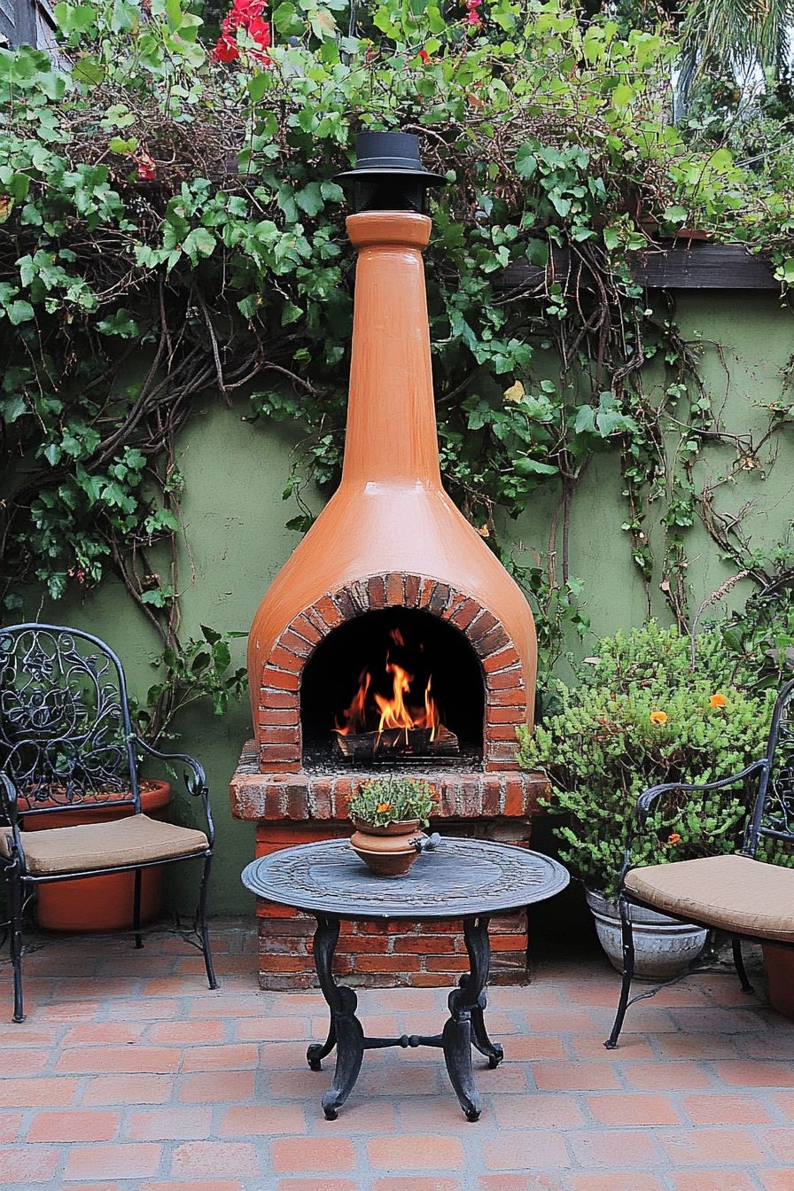 6. Add a Classic Clay Chiminea to Your Patio