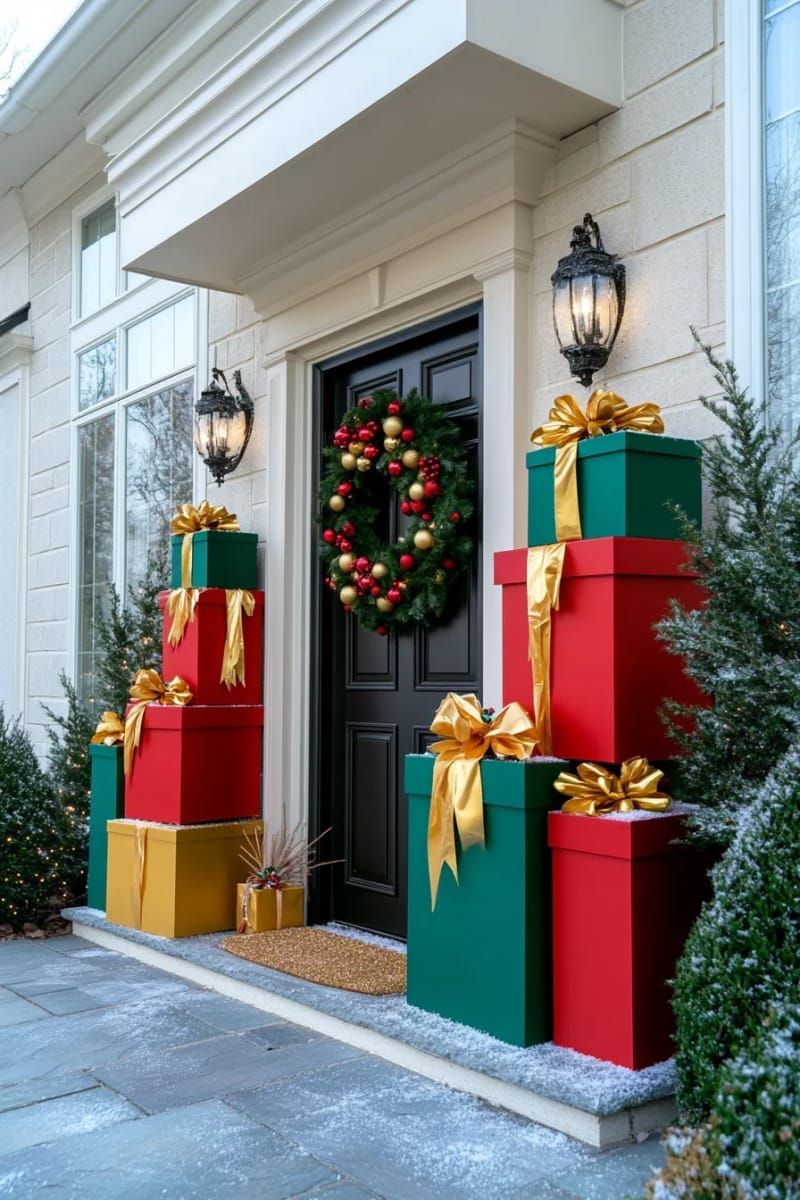 5. Stacked 3D Gift Boxes with Fairy Lights and Ribbon - photo 2