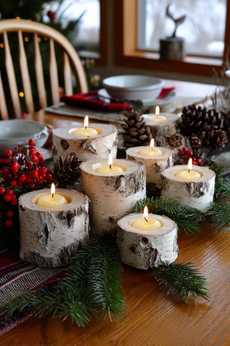 9. Birch Log Candle Holders with Tea Light Wells
