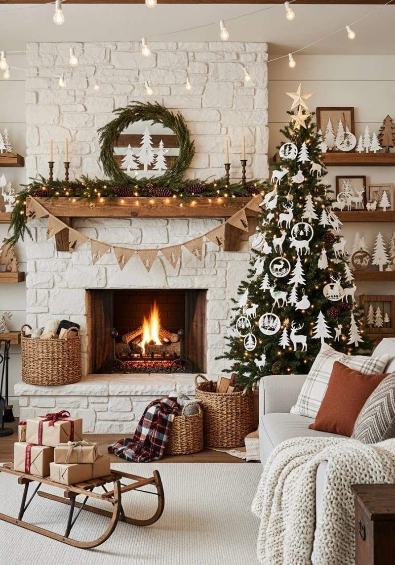 9. Forest animal decor set with layered pine trees and deer - photo 2