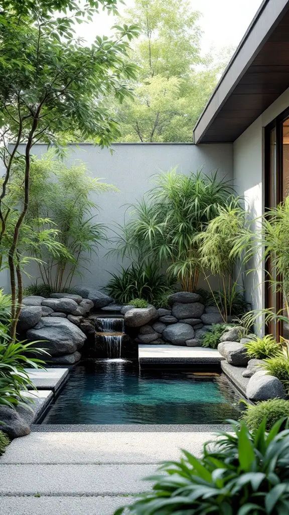 24. Small Pool Oasis with Zen Garden and Waterfall