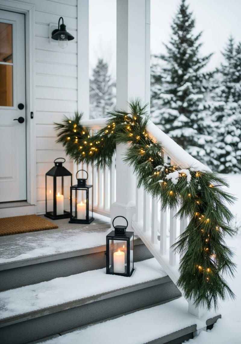 12. Pine garland and white lights along the railing - photo 2