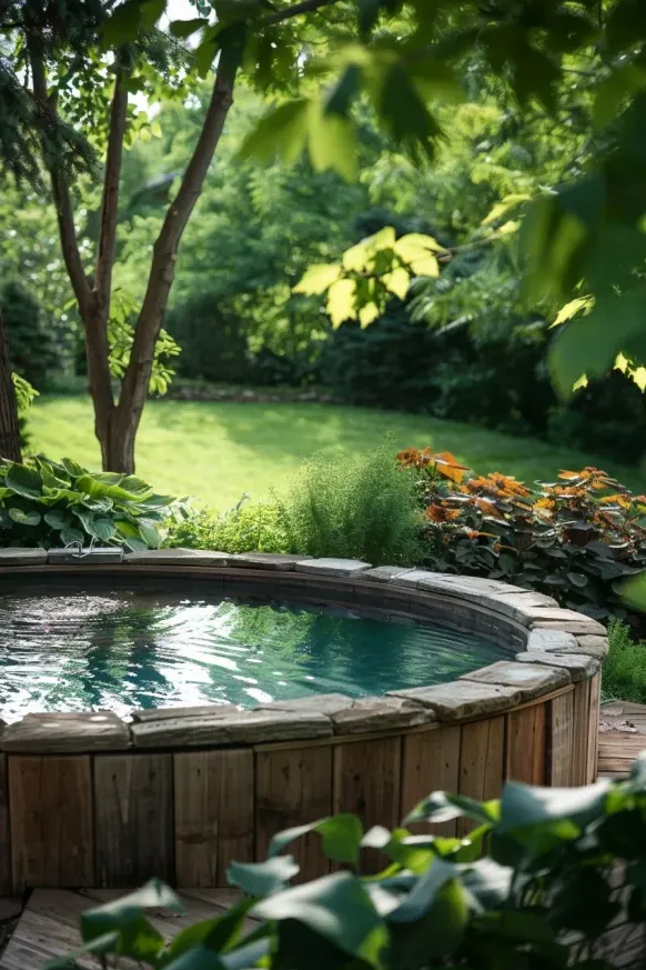Greenery-Covered Above Ground Pool Nook