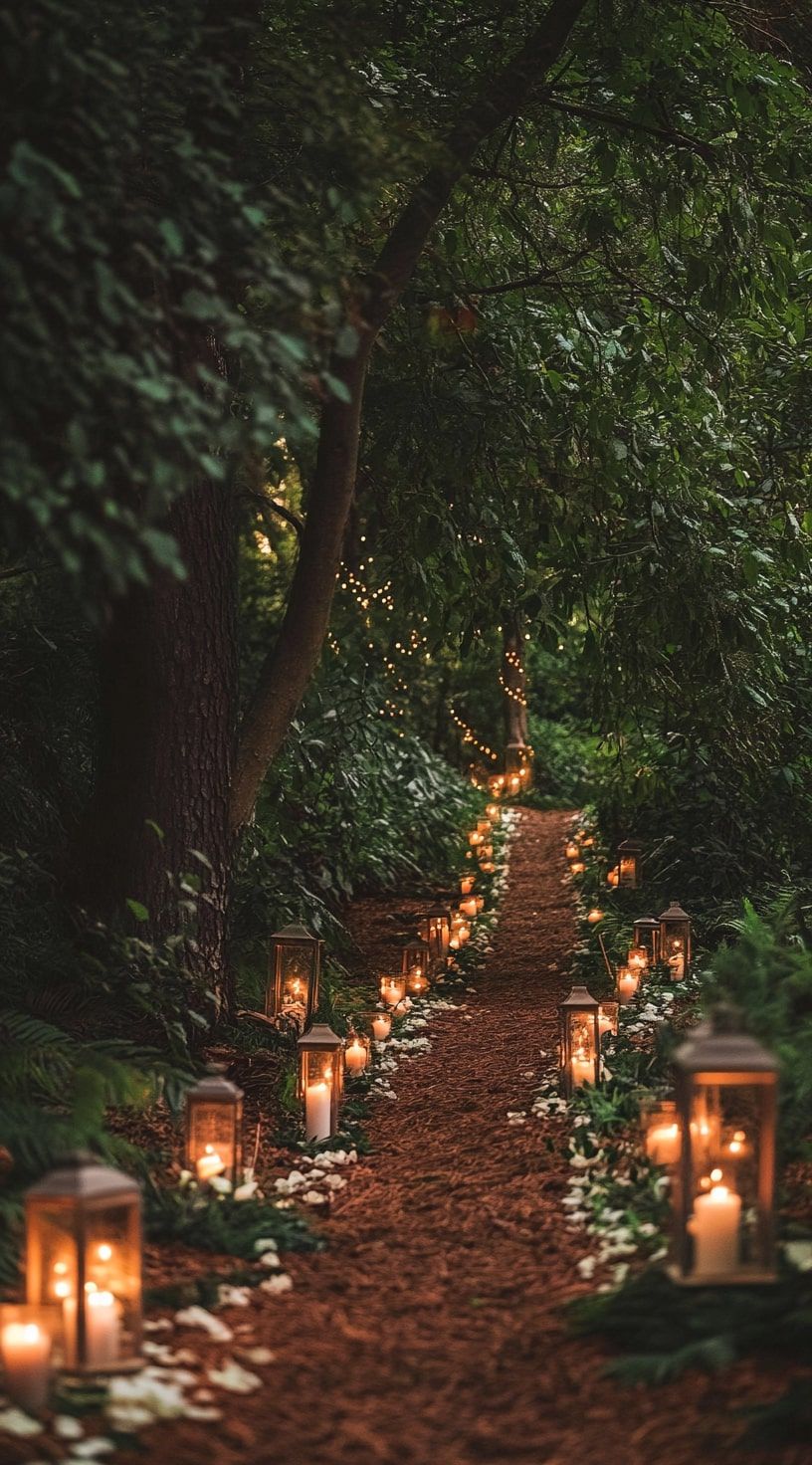 14. Lanterns and Petals Along the Forest Aisle