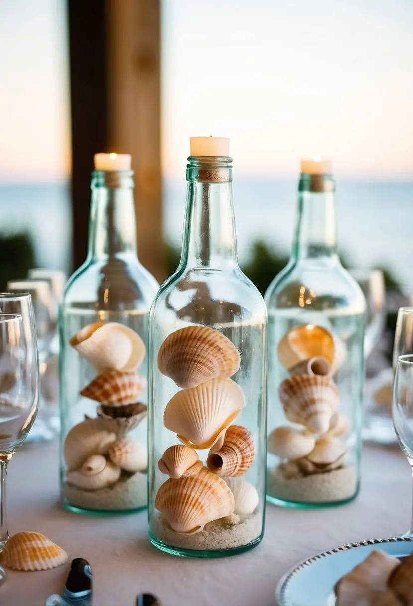 6) Seashell-Filled Clear Glass Bottles