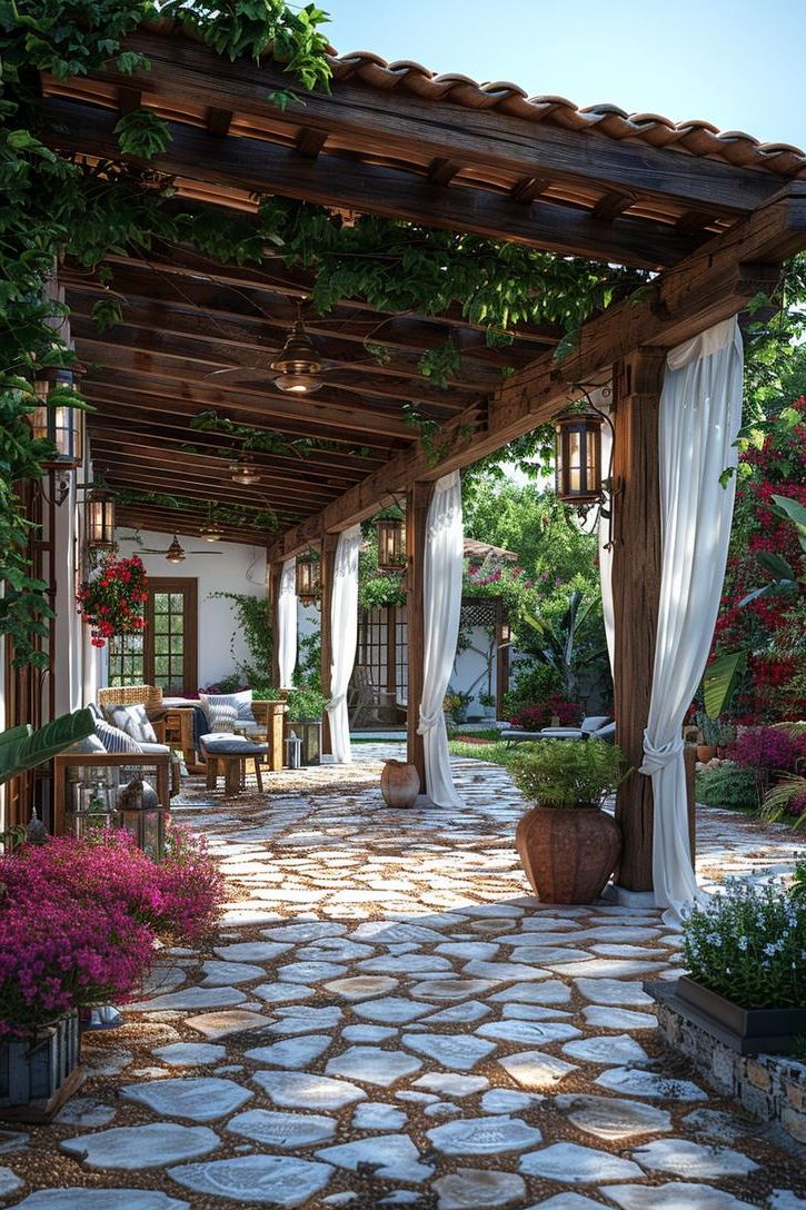 3. Rustic Draped Pergola for a Cozy Look - photo 3