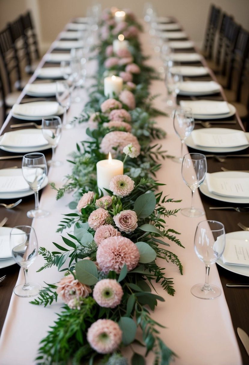 8) Dusty Pink Floral Garland Runner
