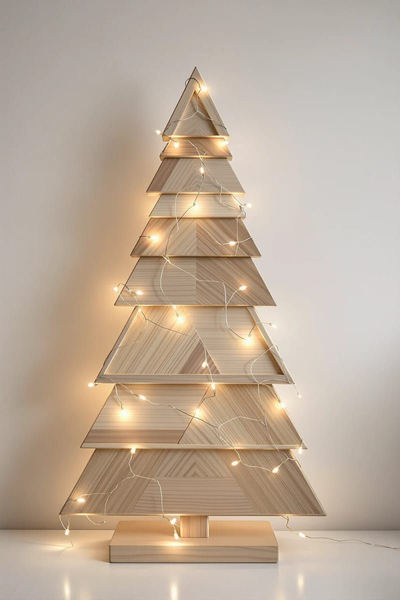 7. Layered Wooden Triangle Tree With Fairy Lights - photo 2